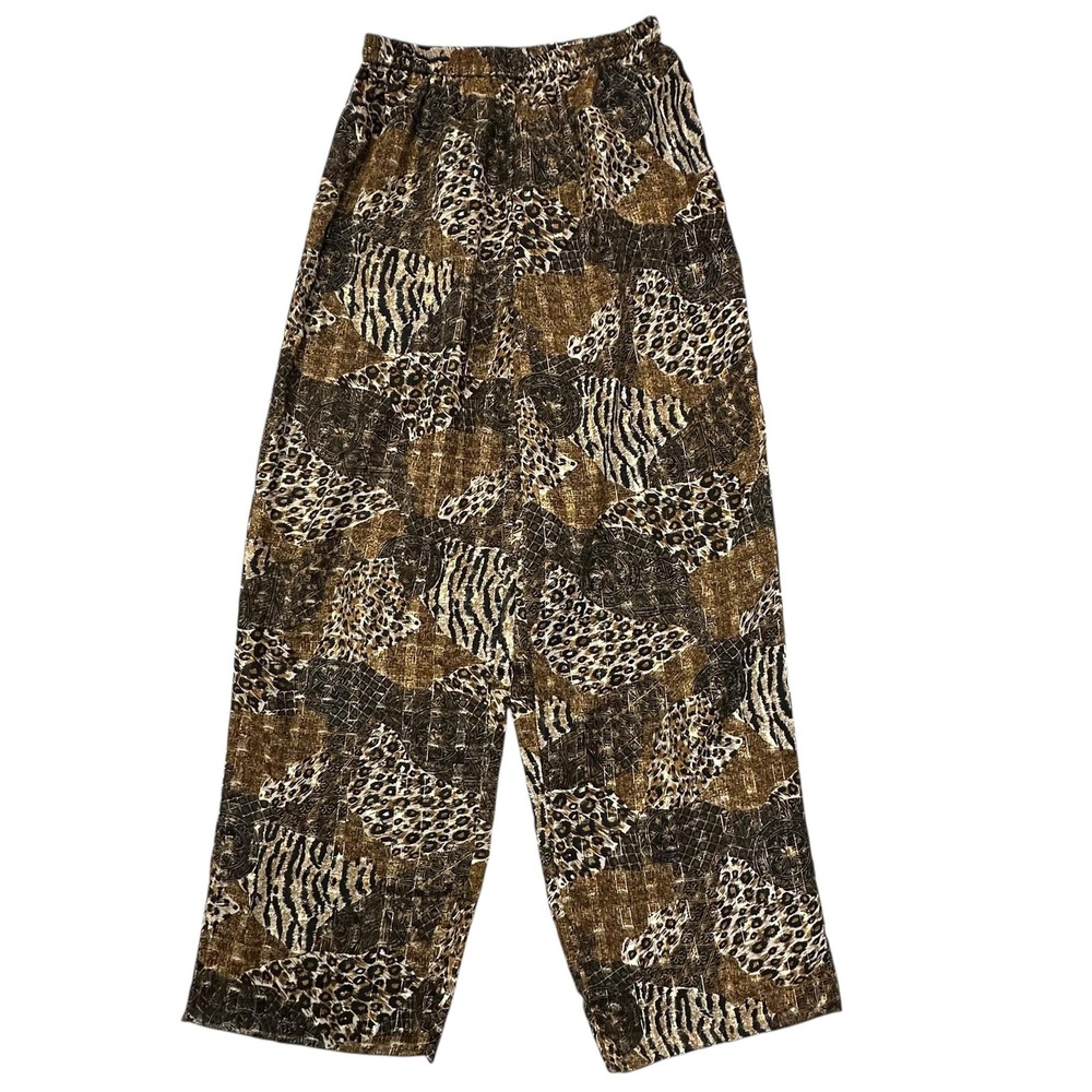 Roamans Pants Womens 18W Brown Black Animal Print Wide‎ Leg Lined Polyester Boho